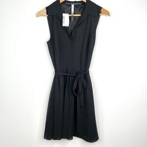 NWT Kensie Tuxedo Button Black Tie Waist Dress SM